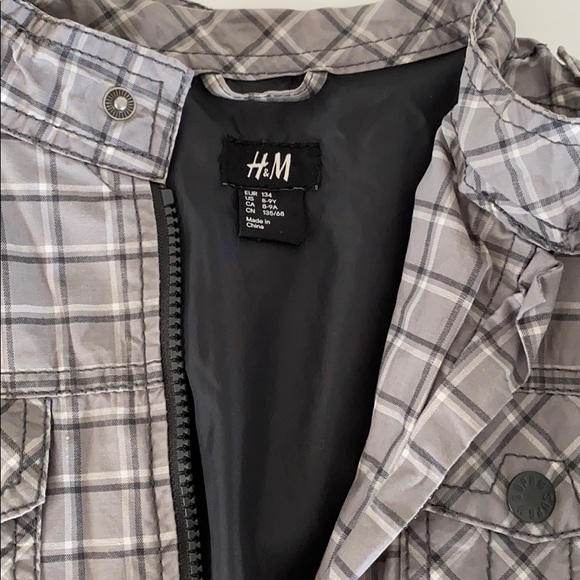 Boys H&M lined grey plaid moto zip-up jacket - Picture 3 of 9